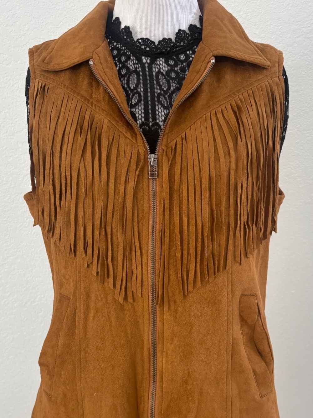 Fornia Apparel Brown Faux Suede Fringe Vest